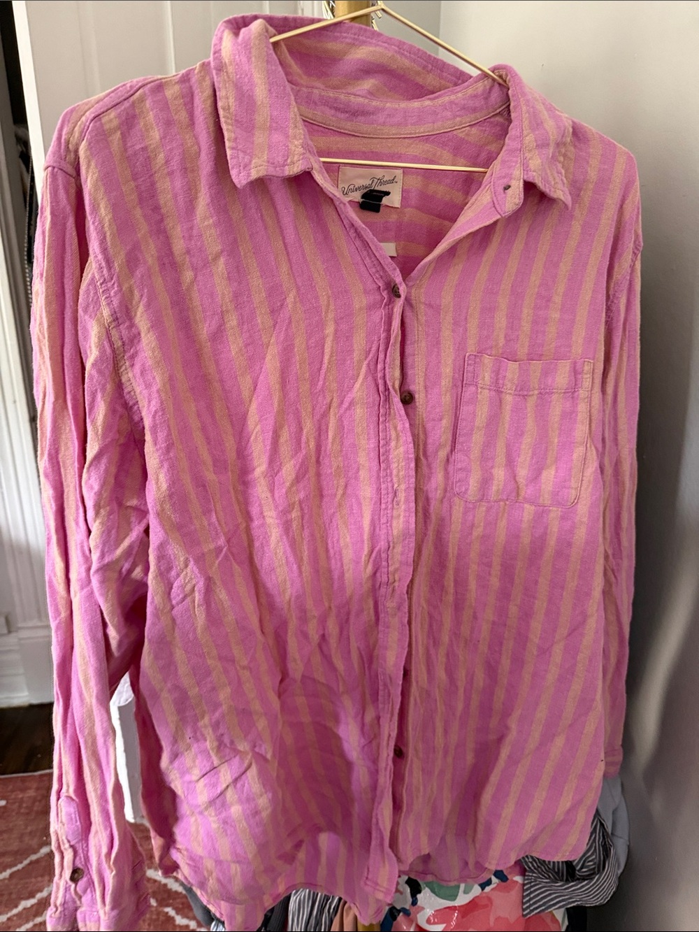 Universal Thread Pink and Cream Striped Button-Down Shirt